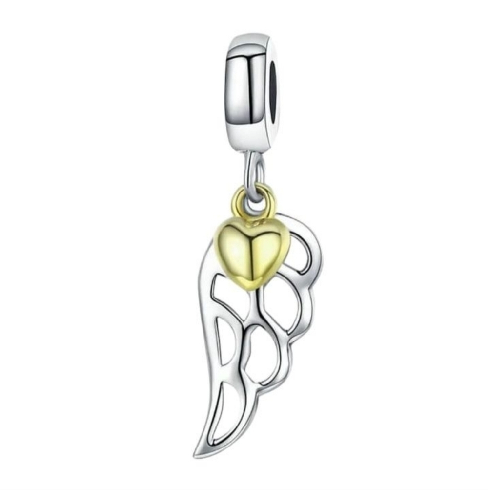 925 Sterling Silver Wing and Heart Charm